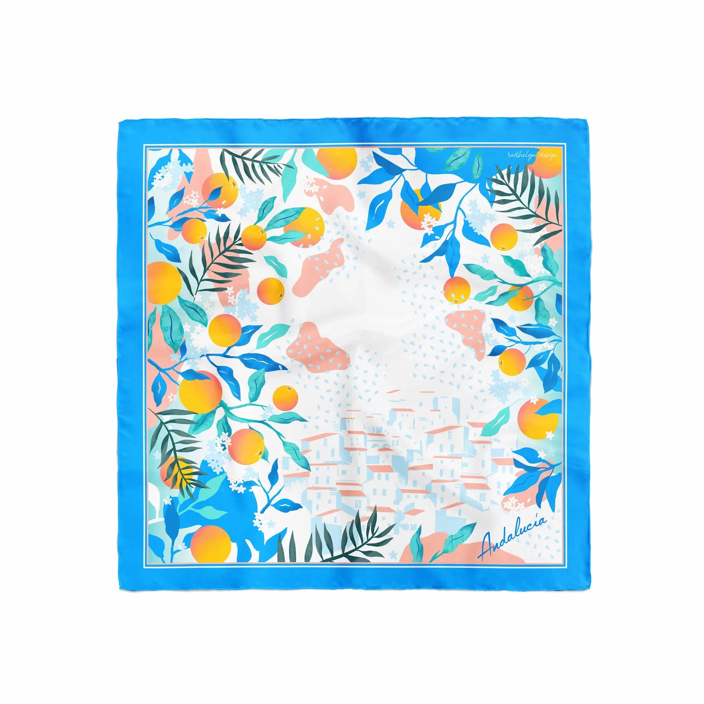 Pañuelo Seda Natural Azul Pueblo Andaluz