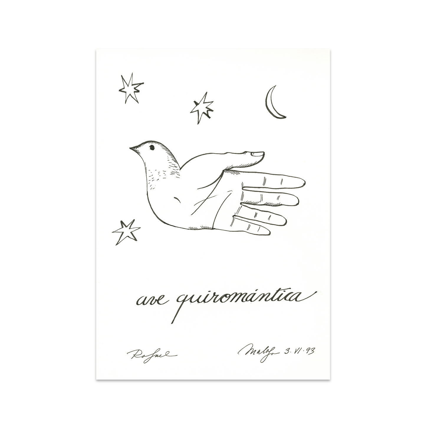 Postal dibujo Ave Quiromántica (vm)