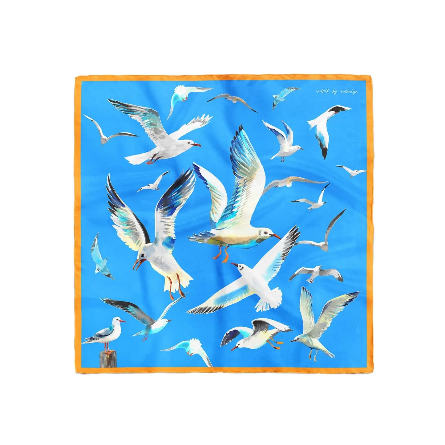 Pañuelo Seda Natural Azul Gaviotas (vm)